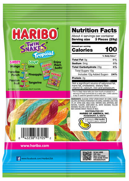 Haribo Twin Snakes Tropical 4oz