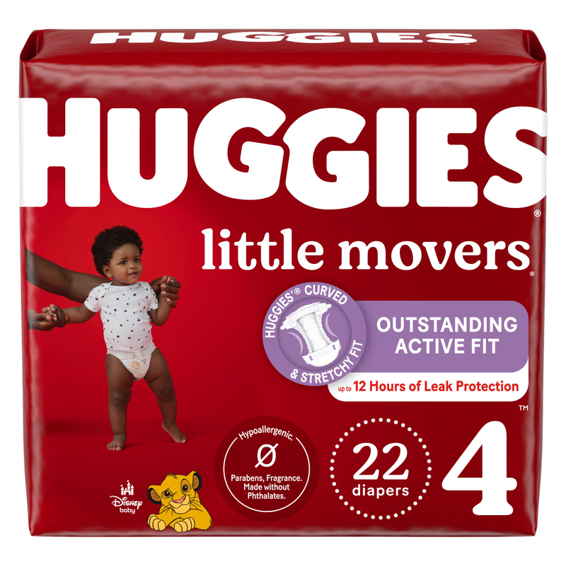 Huggies Little Movers Baby Diapers, Size 4 (22-37 lbs), 22 Ct