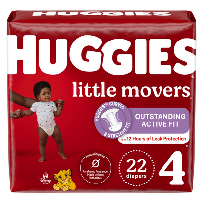 Huggies Little Movers Baby Diapers, Size 4 (22-37 lbs), 22 Ct