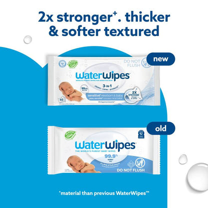 WaterWipes Sensitive+ Newborn & Baby Wipes, 60 Count (1 Pack)