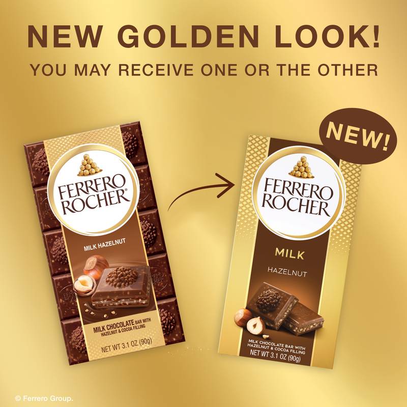 Ferrero Rocher Premium Chocolate Bar, Milk Chocolate Hazelnut, 3.1 oz
