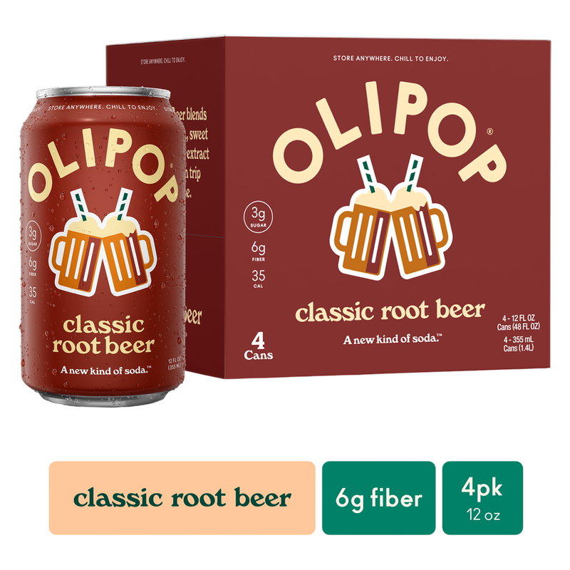 Olipop Classic Root Beer 4pk 12oz Can - XL Shelf Stable