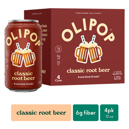 Olipop Classic Root Beer 4pk 12oz Can - XL Shelf Stable
