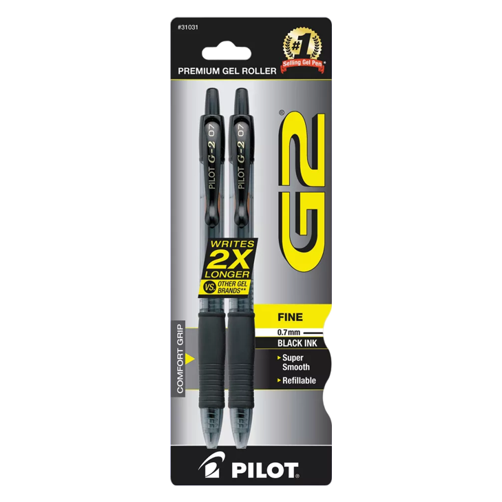 Pilot G2 Premium Gel Pen, Retractable, Fine 0.7 Mm, 2pk