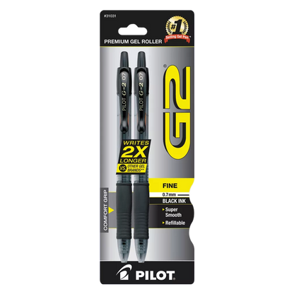 Pilot G2 Premium Gel Pen, Retractable, Fine 0.7 Mm, 2pk