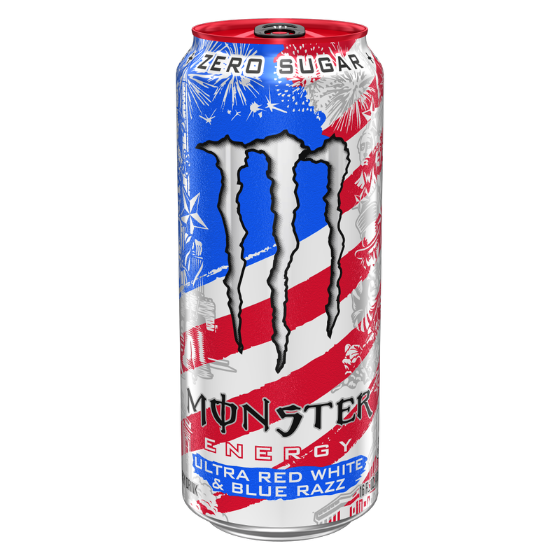 Monster Energy Ultra Red White & Blue Razz Energy Drink 16oz Can