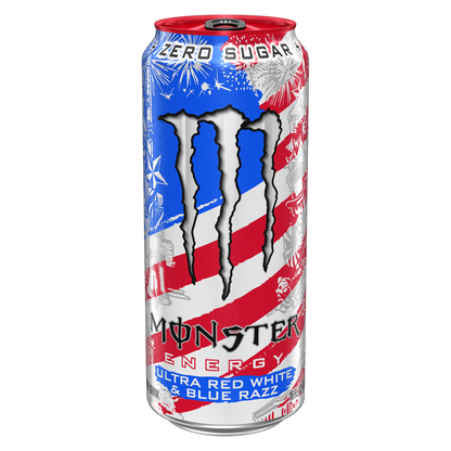 Monster Energy Ultra Red White & Blue Razz Energy Drink 16oz Can