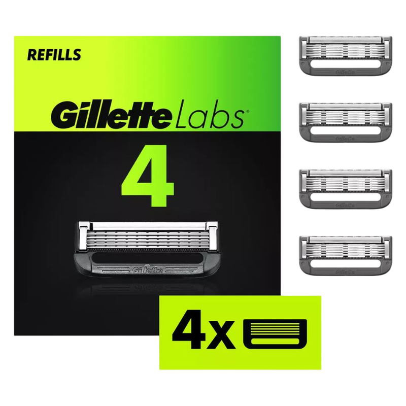 GilletteLabs Razor Blade Refills, 4ct Razor Cartridges, Razor Refills for Men Compatible with GilletteLabs Exfoliating Bar Razor and Heated Razor
