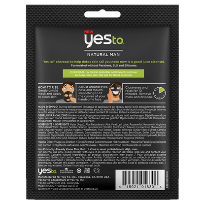 Yes To Natural Man Men's Charcoal Detox Paper Single Use Mask