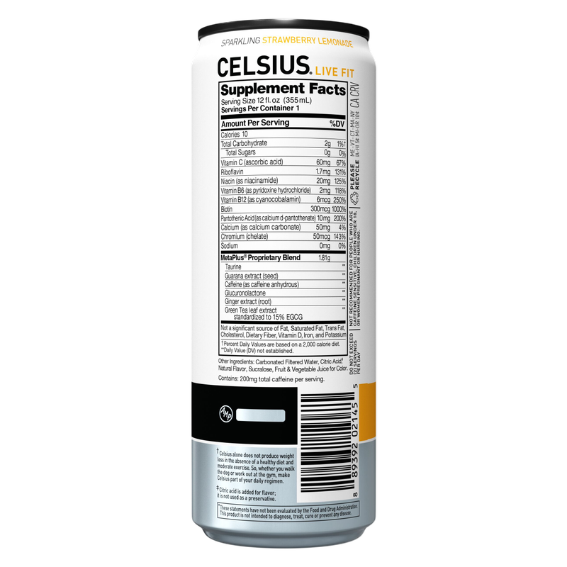 CELSIUS Sparkling Strawberry Lemonade Essential Energy Drink 12oz Can