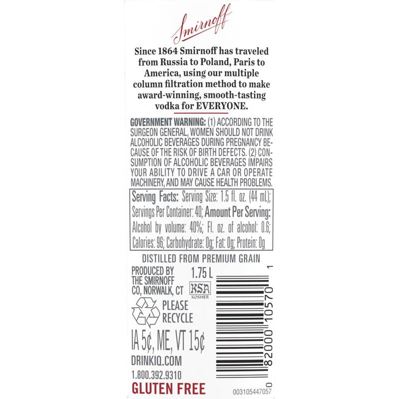 Smirnoff Vodka 1.75L (80 Proof)