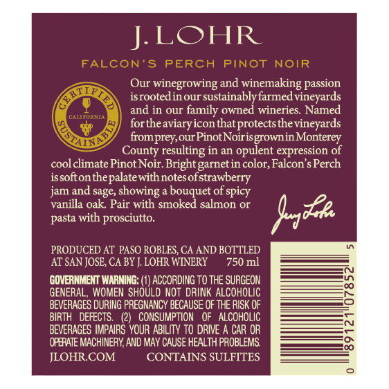J. Lohr Estates Falcon's Perch Pinot Noir 750ml