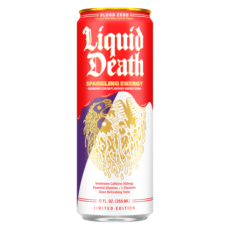 Liquid Death Blood Zero (Raspberry & Cream) Sparkling Energy 12oz