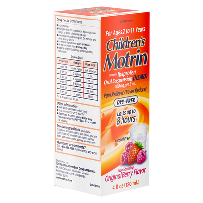 Children's Motrin Oral Suspension Dye-Free Berry, 4 Fl. Oz