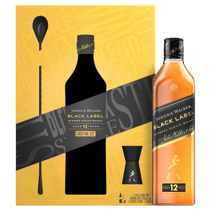 Johnnie Walker Black Label Scotch Gift Set 750ml (80 Proof