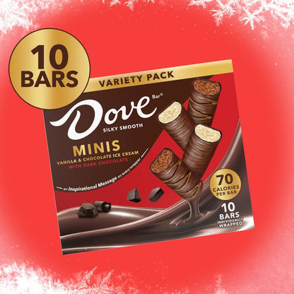 DOVE Ice Cream Vanilla & Chocolate Mini Dark Chocolate Individually Wrapped Ice Cream Bars Assortment, 10ct