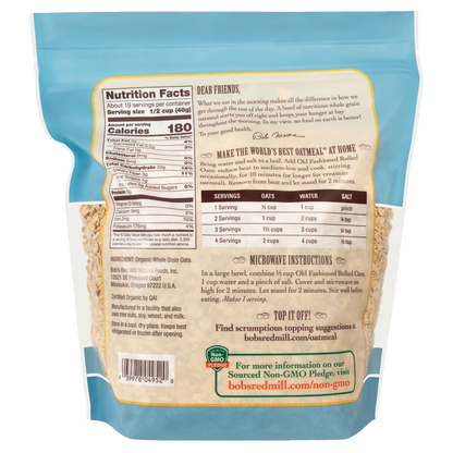 Bob's Red Mill Gluten Free Organic Old Fashioned Rolled Oats 32oz