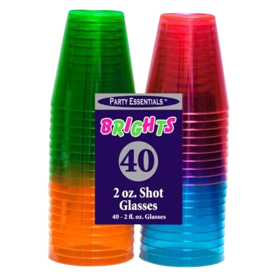 Plastic Shot Cup Neon 2oz 40ct