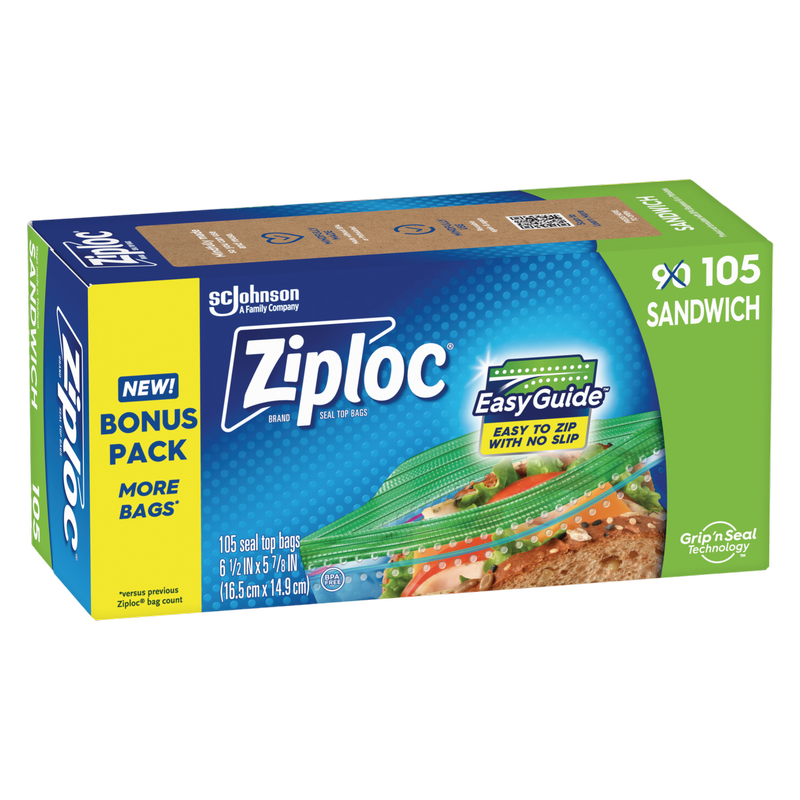Ziploc Easy Guide Sandwich Bags, 105ct