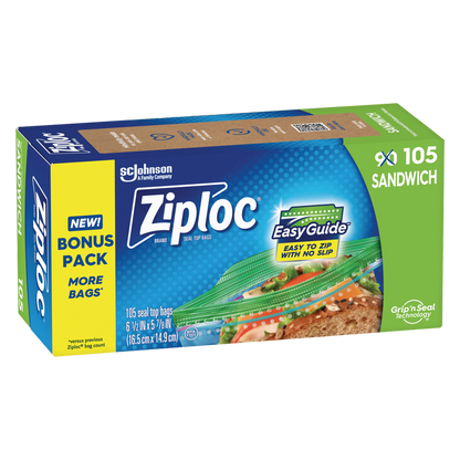 Ziploc Easy Guide Sandwich Bags, 105ct