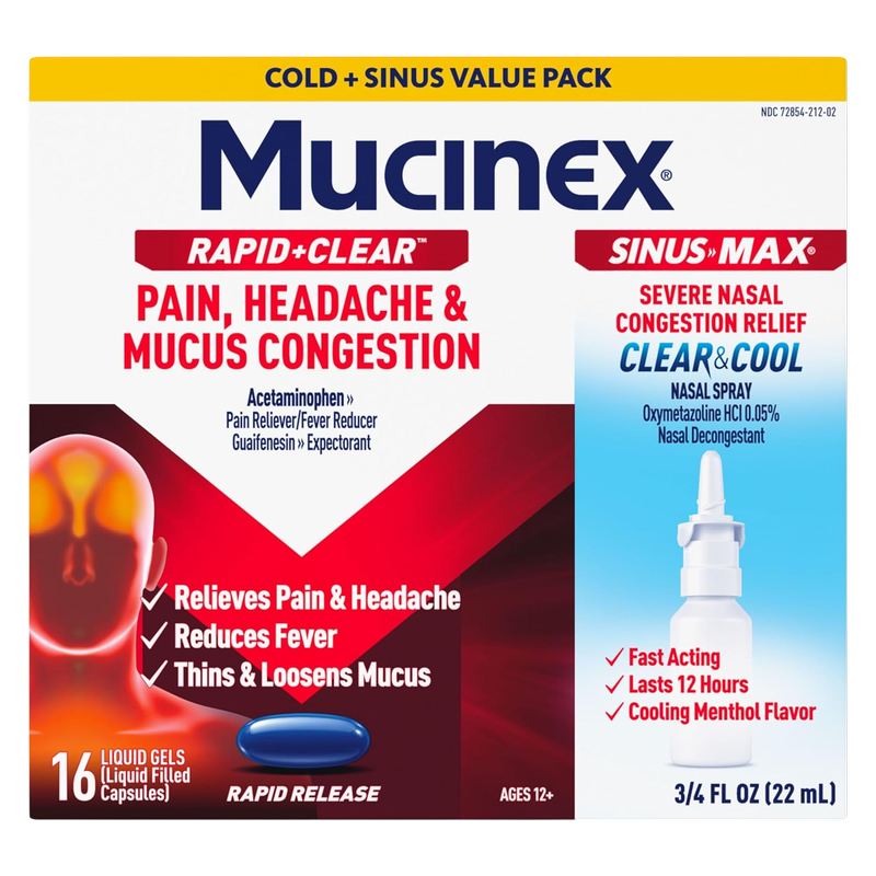 Mucinex Rapid Clear Day Liquid Gel 16 ct. + Clear & Cool Nasal Spray .75 oz.
