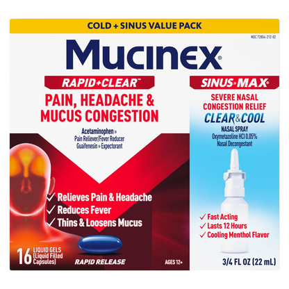 Mucinex Rapid Clear Day Liquid Gel 16 ct. + Clear & Cool Nasal Spray .75 oz.