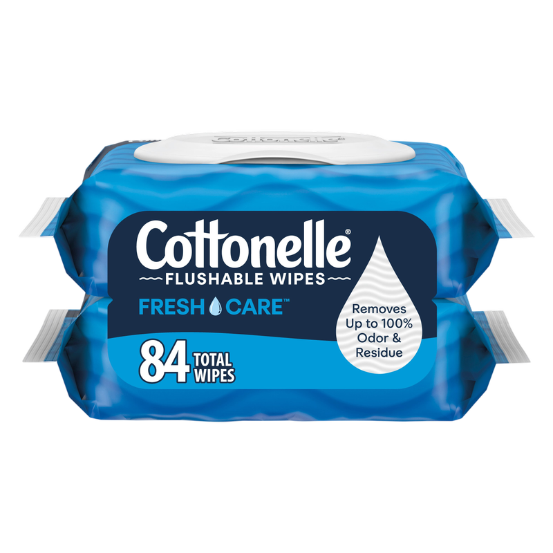 Cottonelle Fresh Care Flushable Wet Wipes, Adult Wet Wipes, 2 Flip-Top Packs, 42 Wipes Per Pack (84 Total Wipes)