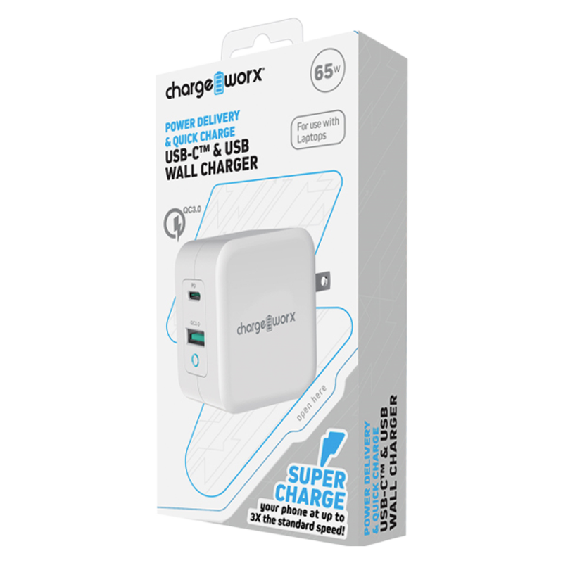 Chargeworx 65 Watt Dual Port A + C Wall Charger