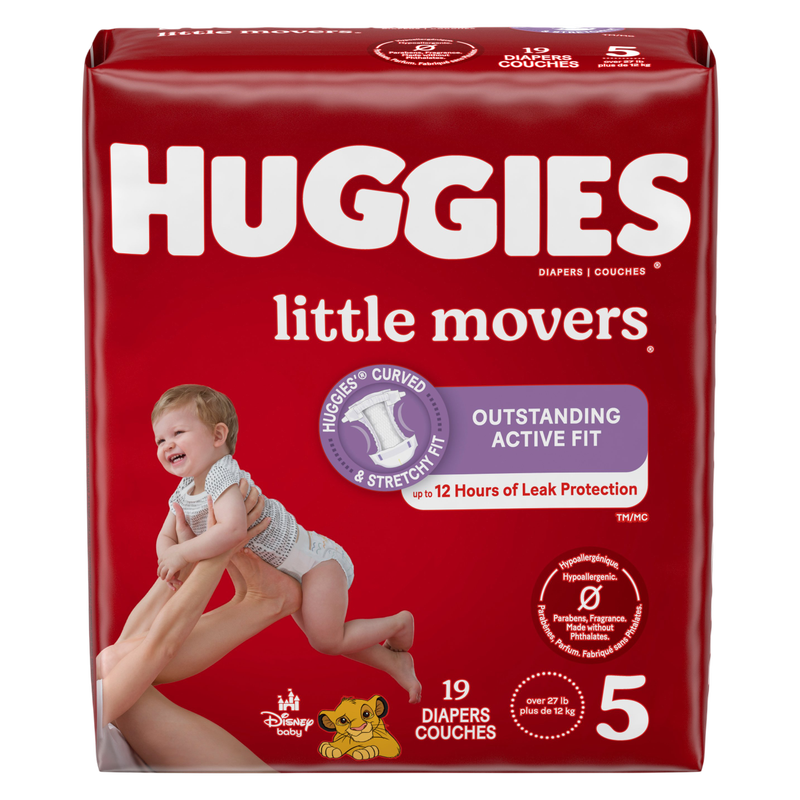 Huggies Little Movers Baby Diapers, Size 5 (27+ lbs), 19 Ct