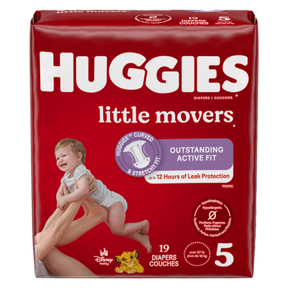 Huggies Little Movers Baby Diapers, Size 5 (27+ lbs), 19 Ct
