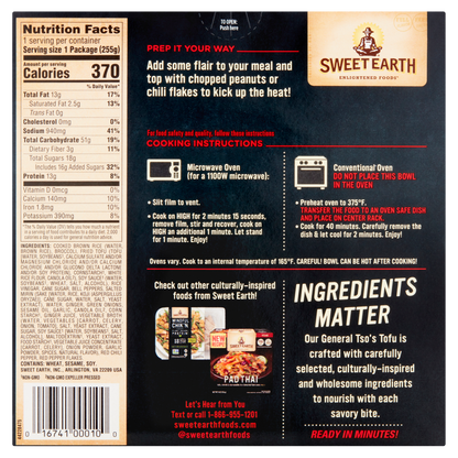 Sweet Earth Frozen Vegan General Tso's Tofu Meal 9oz
