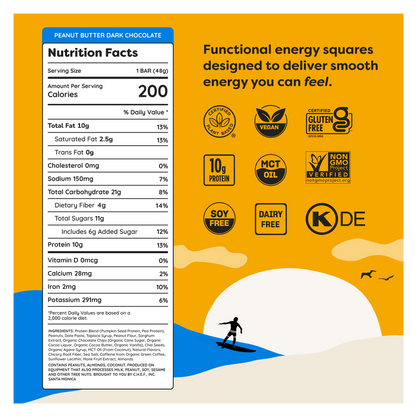 Quantum Energy Square Peanut Butter Dark Chocolate Bar 1.69oz
