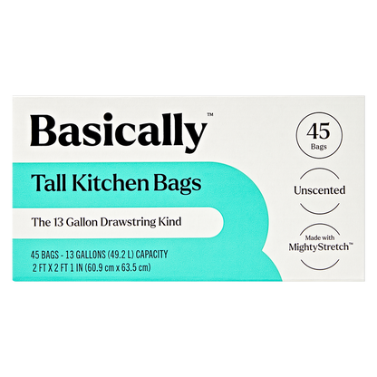 Basically 45ct MightyStretch 13 Gallon Tall Kitchen Bags