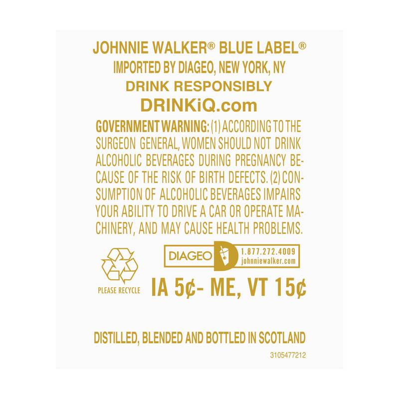 Johnnie Walker Blue Label Scotch 750ml (80 Proof)