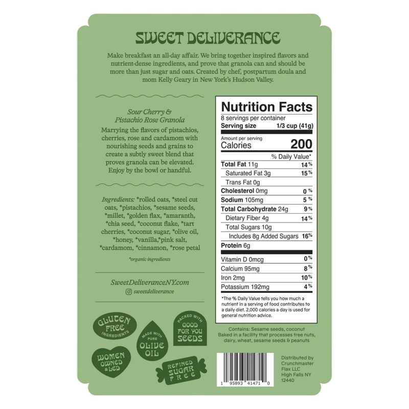 Sweet Deliverance Sour Cherry & Pistachio Rose Granola, 8 oz