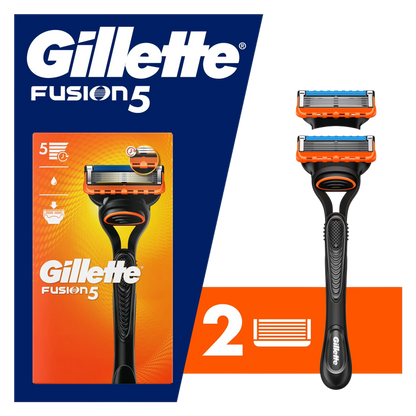 Gillette Fusion5 Shaving Razor for Men, 1 Razor Handle, 2 Razor Blade Refills, with Larger Lubrication Strip and Precision Trimmer for Men