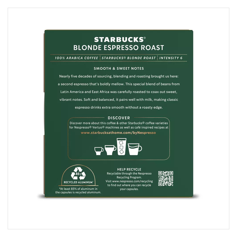 Nespresso Starbucks Vertuo Blonde Espresso 10ct  1.35oz Capsules