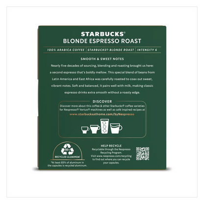Nespresso Starbucks Vertuo Blonde Espresso 10ct  1.35oz Capsules
