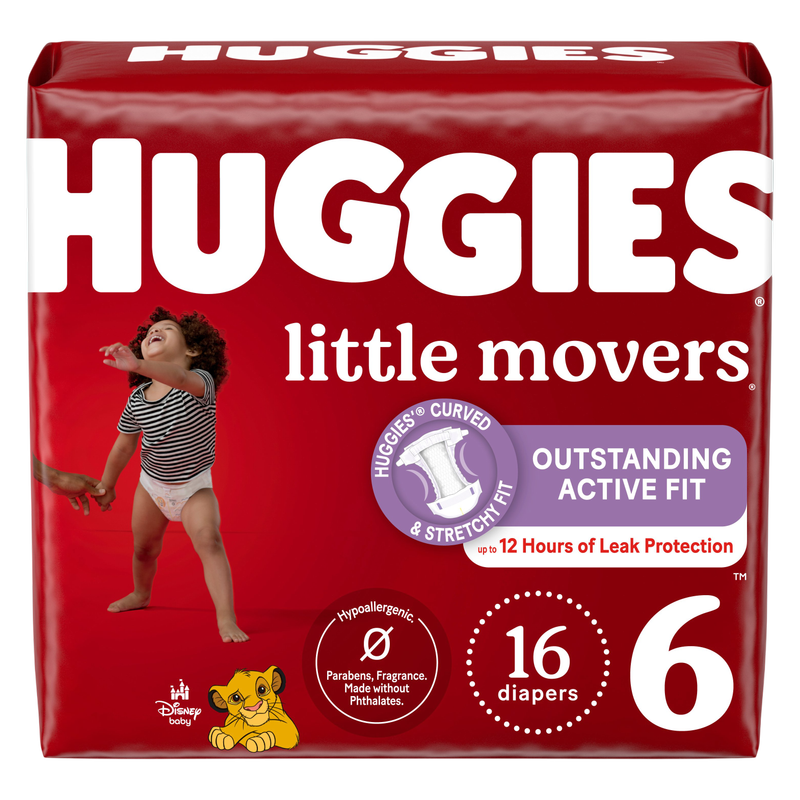 Huggies Little Movers Baby Diapers, Size 6 (35+ lbs), 16 Ct