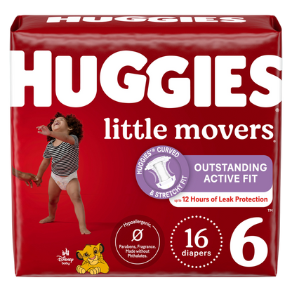 Huggies Little Movers Baby Diapers, Size 6 (35+ lbs), 16 Ct