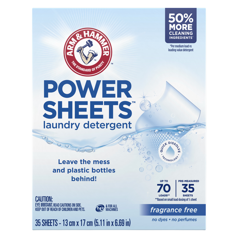 Arm & Hammer Laundry XL Detergent Sheets Fragrance Free, 35ct