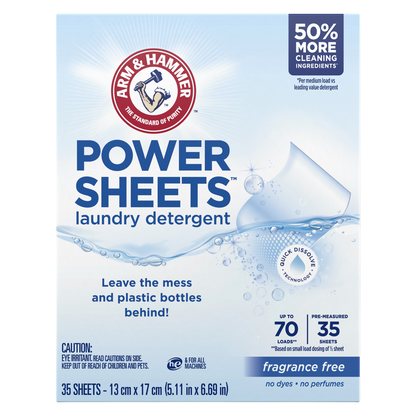 Arm & Hammer Laundry XL Detergent Sheets Fragrance Free, 35ct