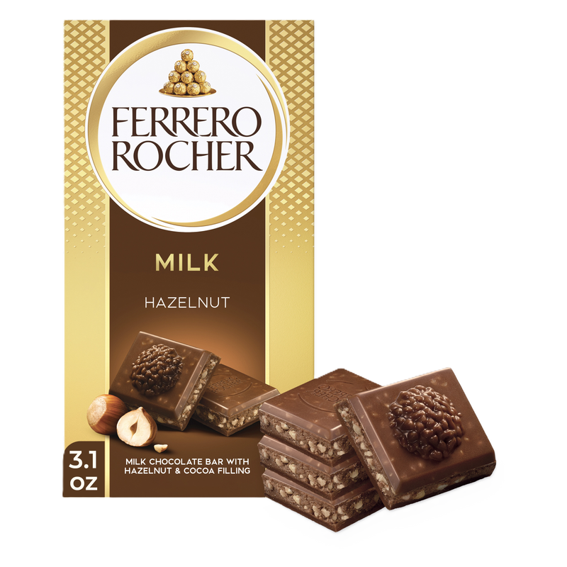 Ferrero Rocher Premium Chocolate Bar, Milk Chocolate Hazelnut, 3.1 oz