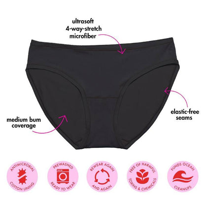 Panic Panties 4-Way Stretch Bikini Cut, Black, S/M