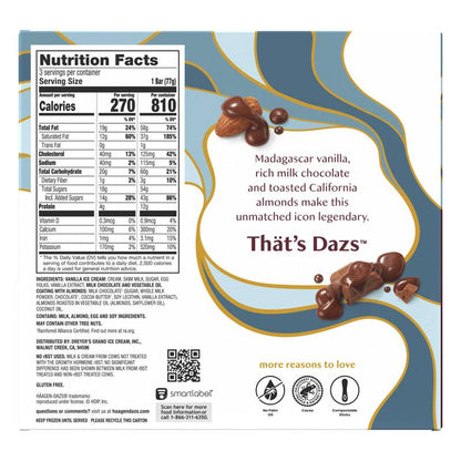 Haagen Dazs Vanilla Milk Chocolate Almond Ice Cream Bars, 3ct
