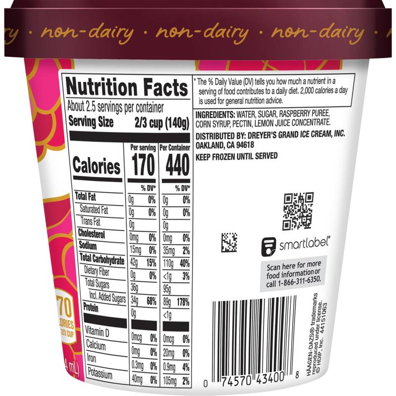 Haagen-Dazs Dairy Free Raspberry Sorbet 14oz