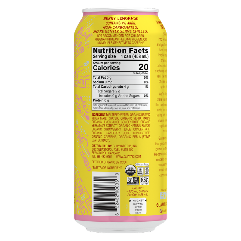 Yerba Mate Organic Berry Lemonade 15.5oz Can