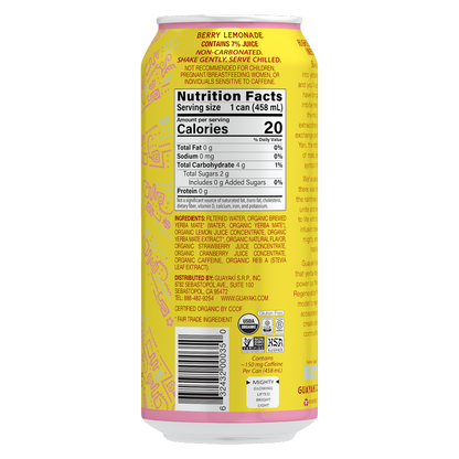 Yerba Mate Organic Berry Lemonade 15.5oz Can