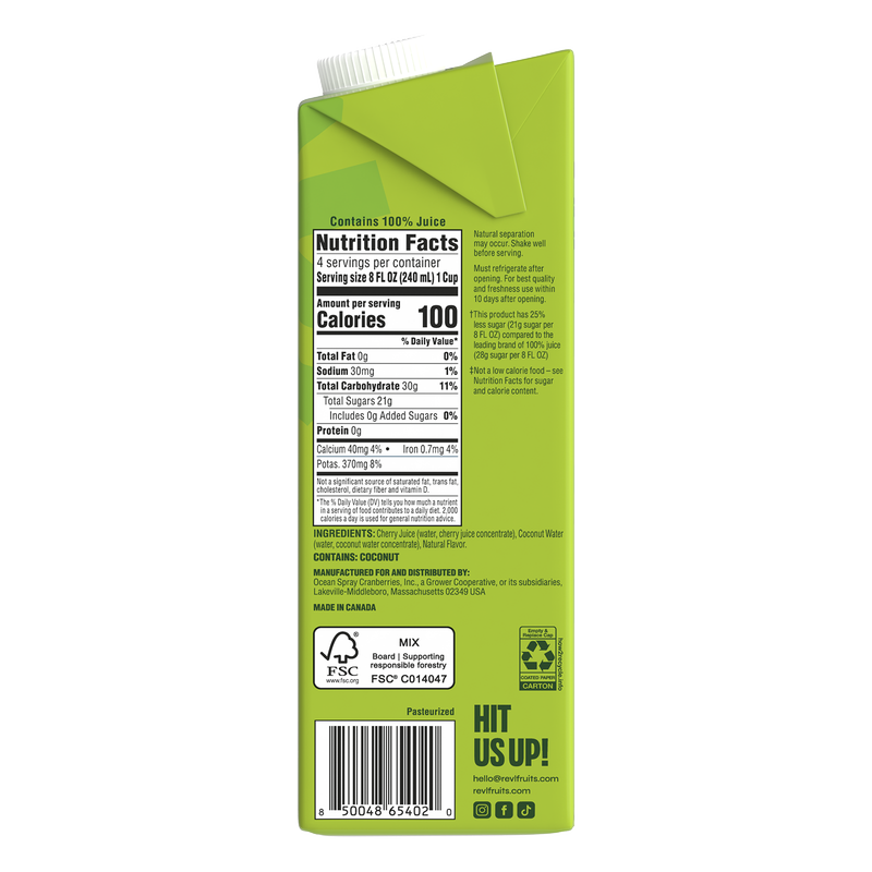 REVL Fruits 100% Tart Cherry Juice 32oz Carton