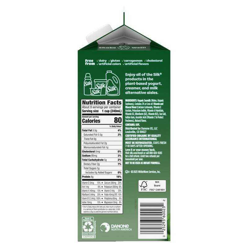 Silk Organic Unsweet Soy Milk 1/2 Gallon